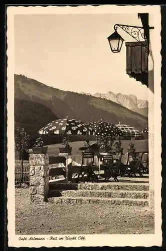 AK Reit im Winkl, Café Artmann, Terrasse mit Bergblick