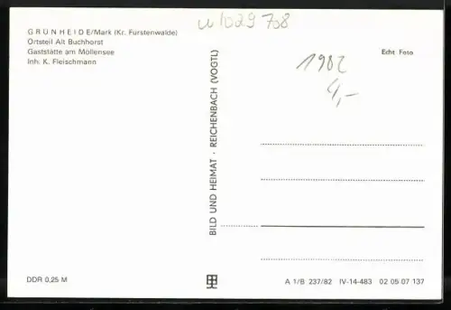 AK Grünheide /Mark, Ortsteil Alt Buchhorst, Gaststätte am Möllensee, Inh. K. Fleischmann