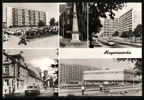 AK Hoyerswerda, Hochhaus Am Knie, CENTRUM-Warenhaus, Friedrichstrasse