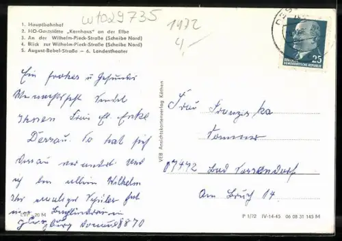 AK Dessau, Hauptbahnhof, HO-Gaststätte, Kornhaus an der Elbe, Landestheater