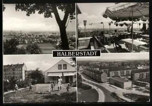 AK Halberstadt, Blick von den Spiegelsbergen, Kinderkrippe Weingarten, Hoher Weg