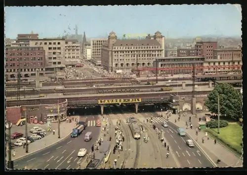 AK Essen, Hauptbahnhof, Freiheit, Strassenbahnen