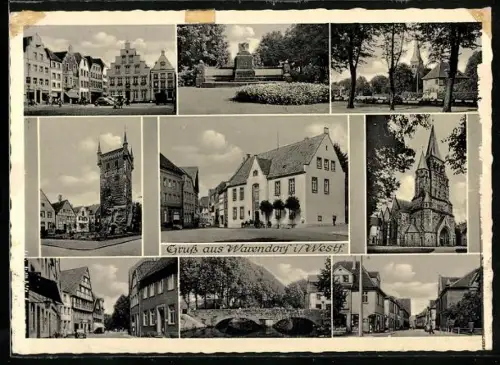 AK Warendorf i. Westf., Marktplatz, Turm, Kirche