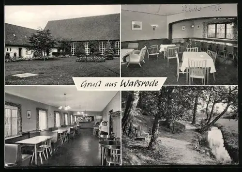 AK Walsrode, Bundesgrenzschutz-Kantine, Innenansichten, Garten, Flussufer