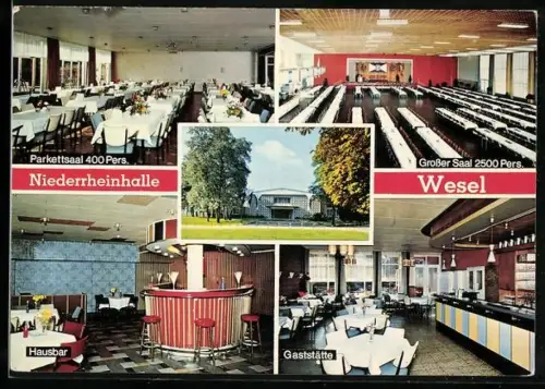 AK Wesel / Rhein, Niederrheinhalle, Parkettsaal, grosser Saal, Hausbar, Gaststätte, Inh. E. u. R. Simon