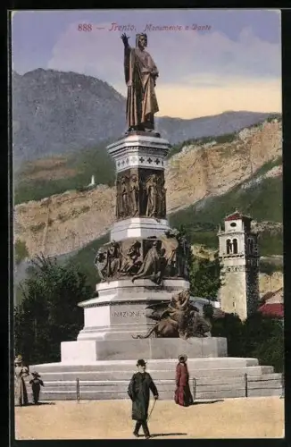 AK Trento, Dante monument, Passanten