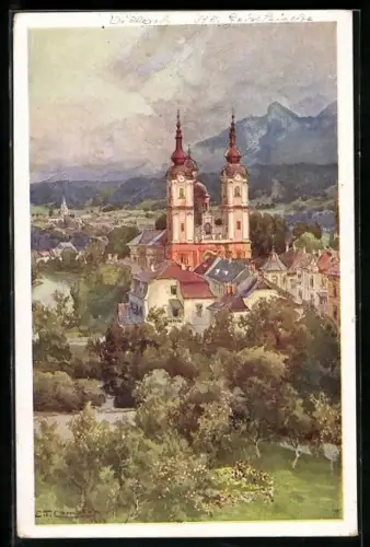Künstler-AK Edward Theodore Compton: Villach, Perau, Blcik auf heilige Kreuzkirche