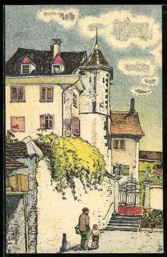 Künstler-AK Bremgarten /AG, Motiv vom Schlössli