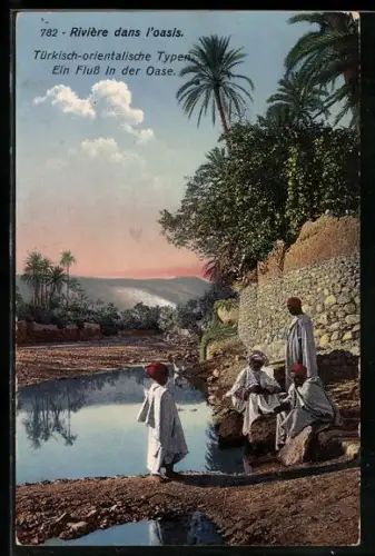 AK Arabische Volksleute an einer Oase