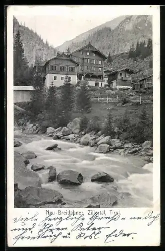 AK Ginzling, Alpenhaus mit tosendem Bach