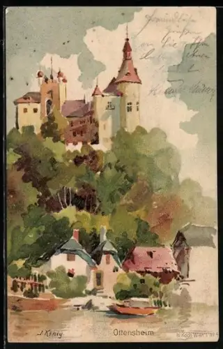 Künstler-Lithographie Ottensheim, Ansicht des Schlosses