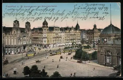 AK Frankfurt a. Main, Bahnhofplatz mit Schumanntheater