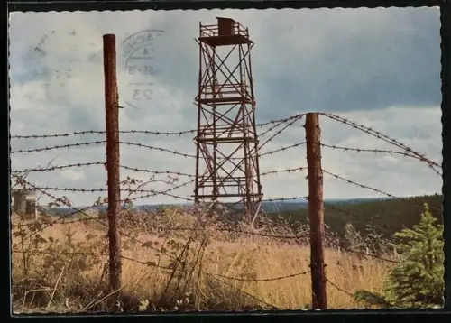 AK Zonengrenze im Harz mit Stacheldraht und Wachturm
