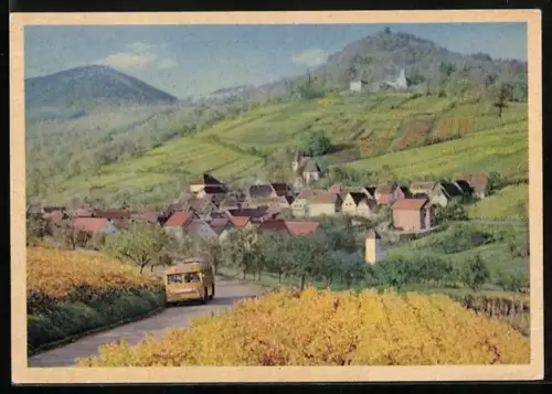 AK Leinsweiler, Deutsche Weinstrassenpost, Kraftpostpost auf der Landstrasse