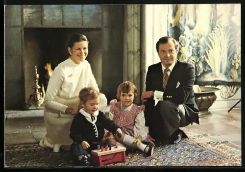 AK König Carl Gustaf von Schweden mit Familie