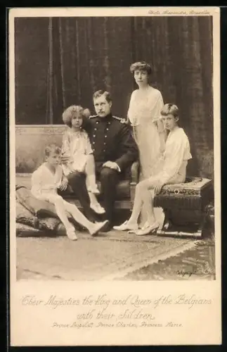 AK König Albert von Belgien im Kreise seiner Familie