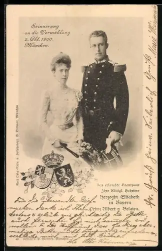 AK München, Vermählung von Herzogin Elisabeth in Bayern und Prinz Albert von Belgien 1900