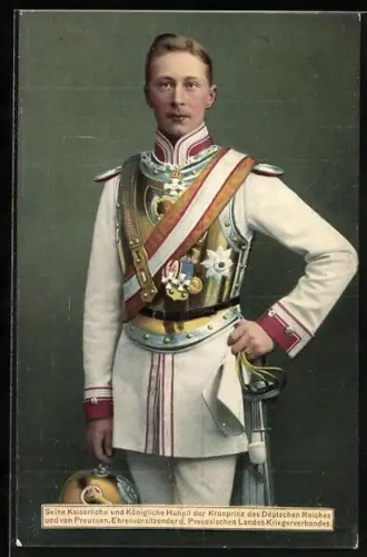 AK Kronprinz Wilhelm von Preussen als junger Mann in Uniform
