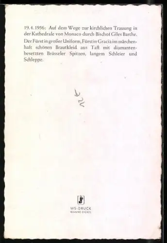 AK Fürst Rainer von Monaco und Fürstin Gracia auf dem Weg zur kirchlichen Trauung in der Kathedrale von Monaco