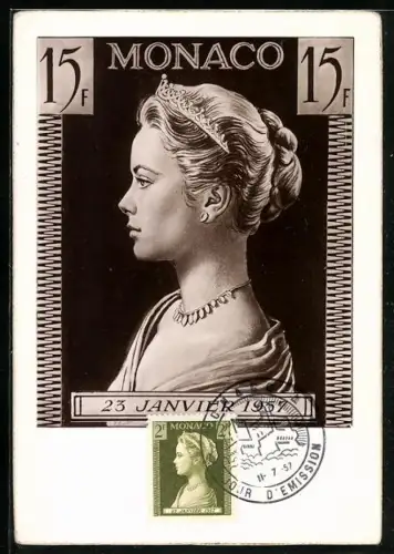 Maximum-AK Briefmarke mit Profil Fürstin Gracia Patricia von Monaco