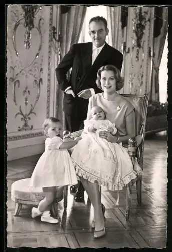 AK LL. AA. SS. Le Prince Rainier III. von Monaco, Schauspielerin Grace Kelly, Le Prince Albert, La Princesse Caroline