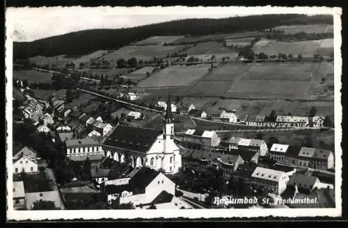 AK St. Joachimsthal, Teilansicht mit Kirche u. Umgebung