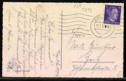 AK Tepl, Stadtansicht aus der Vogelschau