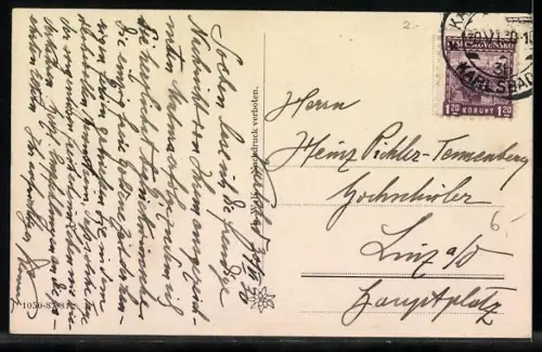 AK Karlsbad, Teilansicht mit Richard Wagner-Strasse und Handelsakademie