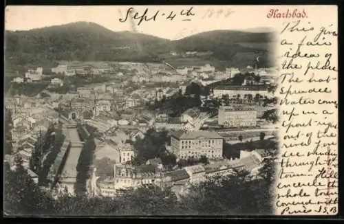 AK Karlsbad, Totalansicht mit Brücken