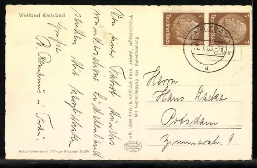 AK Karlsbad, Mühlbrunn-Kolonade mit Brücke aus der Vogelschau