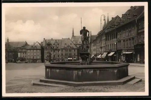 AK Eger, Marktplatz mit Brunnen