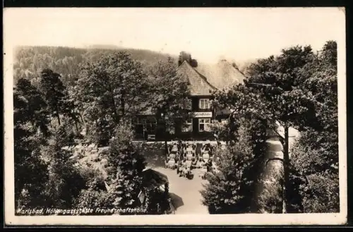 AK Karlsbad, Höhengaststätte Freundschaftshöhe aus der Vogelschau