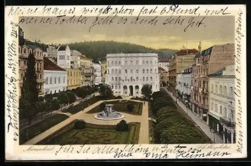 AK Marienbad, Schillerplatz aus der Vogelschau