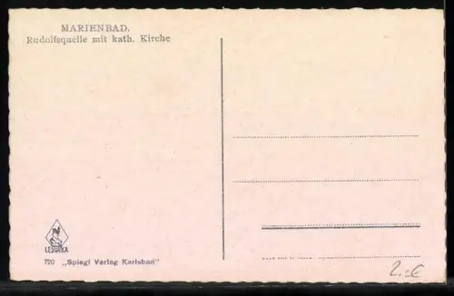 AK Marienbad, Rudolfsquelle mit kath. Kirche