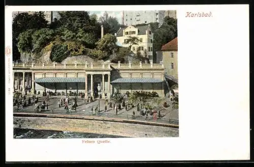 AK Karlsbad, Felsen Quelle mit Besuchern