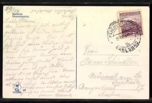 AK Karlsbad, Gesamtansicht aus der Vogelschau