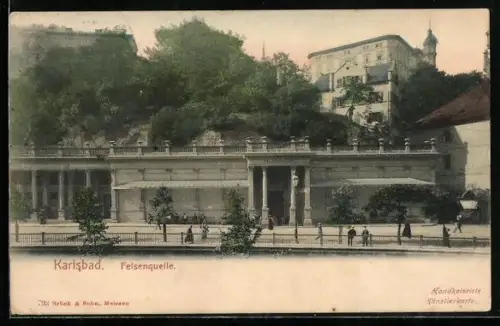 AK Karlsbad, Felsenquelle, Ansicht von der Strasse aus