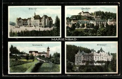 AK Marienbad, Hotel Miramonti, Rübezahl, Egerländer, Forstwarte