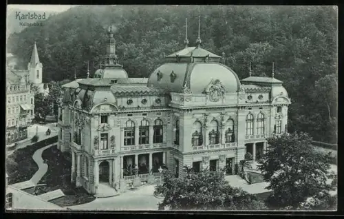 AK Karlsbad, Kaiserbad aus der Vogelschau