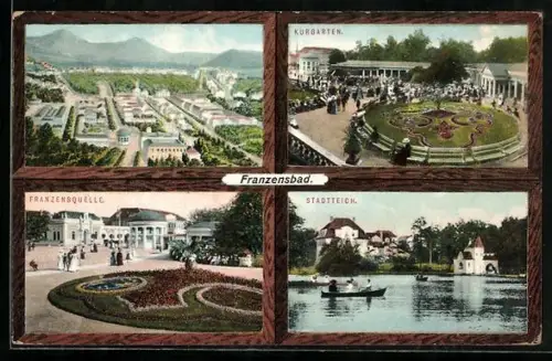 AK Franzensbad, Franzensquelle, Kurgarten, Stadtteich