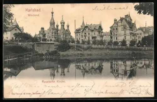 AK Karlsbad, Partie am Westend mit Russischer Kirche