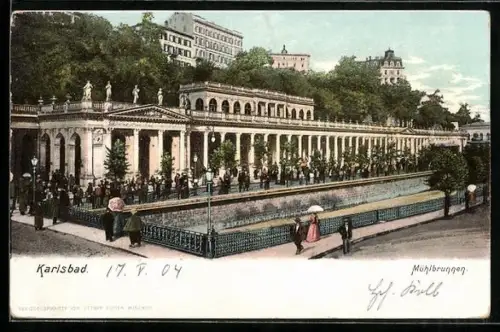 AK Karlsbad, Mühlbrunnen, Ortspartie