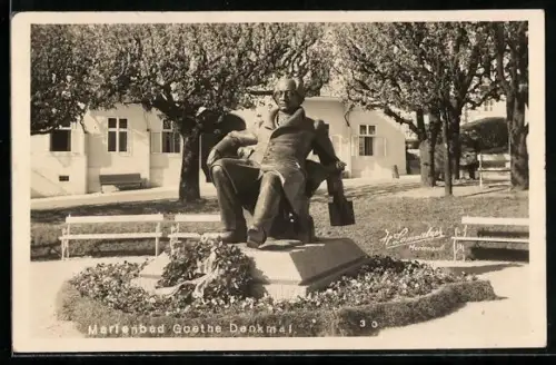AK Marienbad, Goethe-Denkmal, Häuser