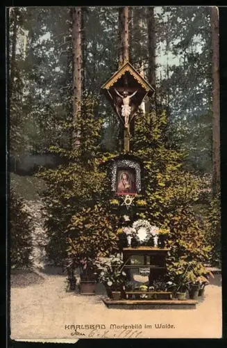 AK Karlsbad, Marienbild im Walde