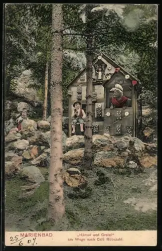 AK Marienbad, Hänsel und Gretel am Weg nach Cafe Rübezahl