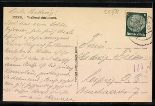 AK Eger, Blick in das Wallensteinzimmer