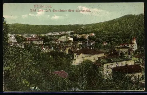 AK Marienbad, Blick vom Cafe Egerländer über den Ort