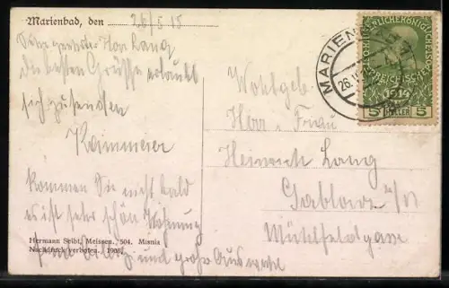 AK Marienbad, Blick vom Cafe Egerländer über den Ort