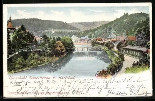 AK Giesshübl Sauerbrunn, Ortsansicht aus der Vogelschau