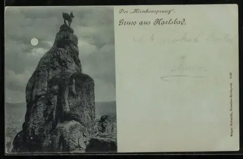 Mondschein-AK Karlsbad, Hirschensprung